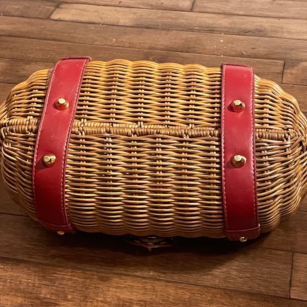 Wicker Mini Top-Handle Bag with Red Trim - Picture 5 of 8